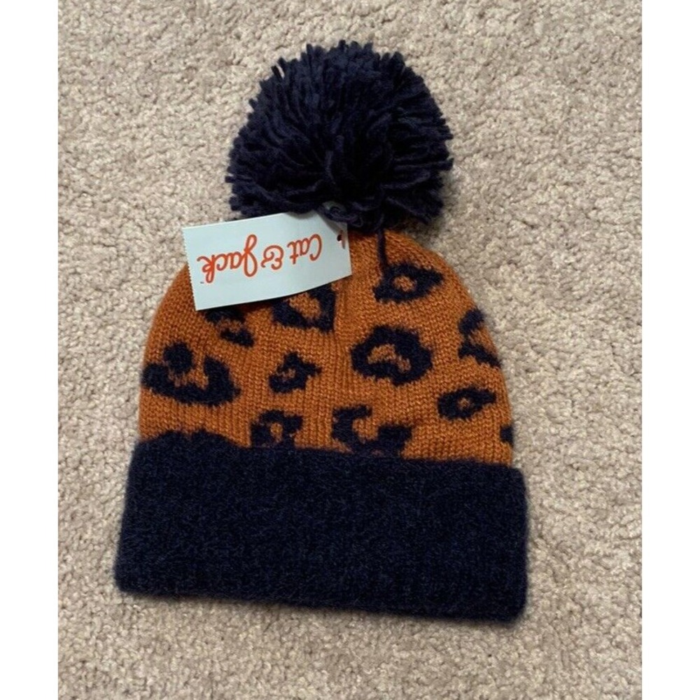 Cat & Jack Infant Boys Animal Print Winter Beanie Hat Ball Size 12-24M